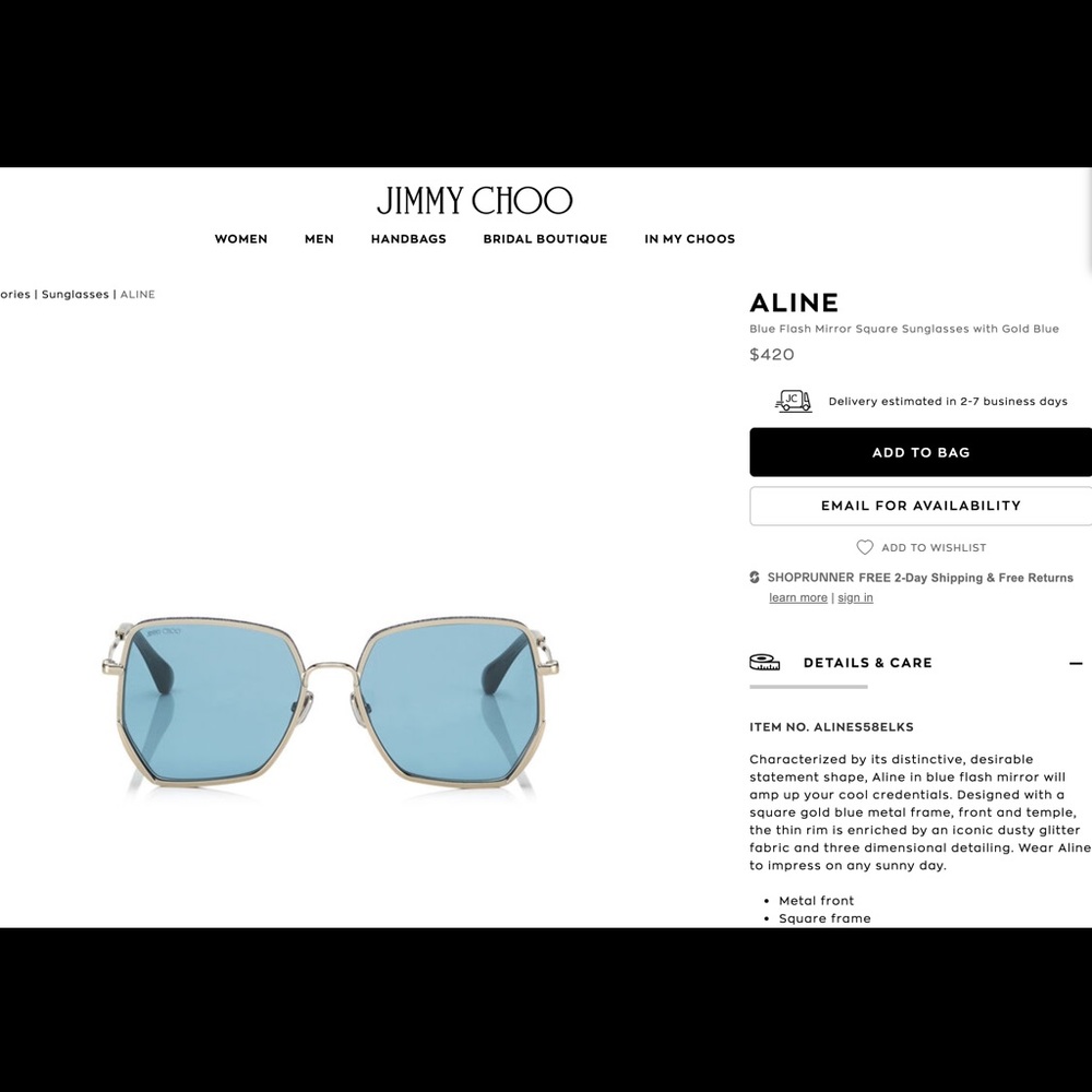 Jimmy Choo Aline blue lens sunglasses